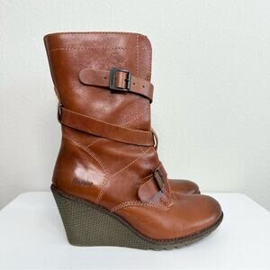 Kickers Leather Wedge Boots Women's Size 38 Brown